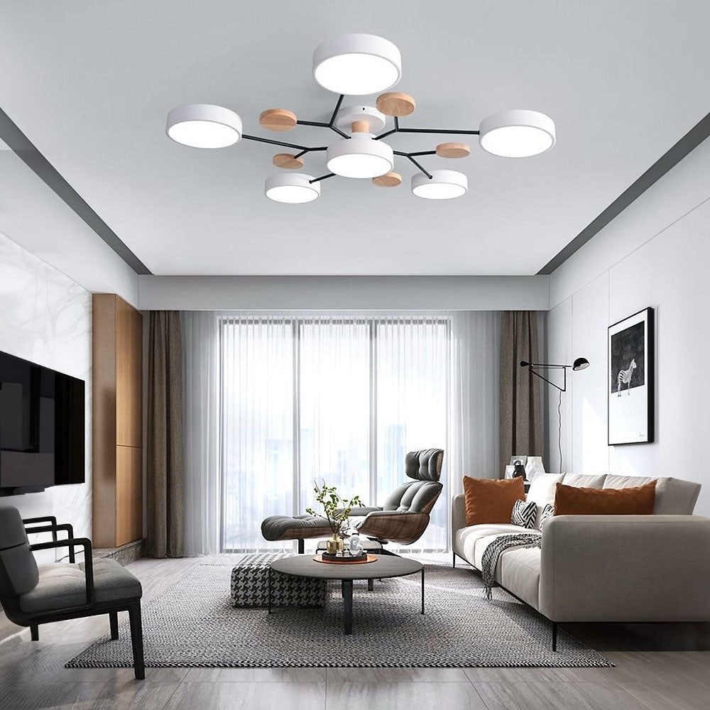 Modern LED Ceiling Wood Accents Living Room Decor - Image 48