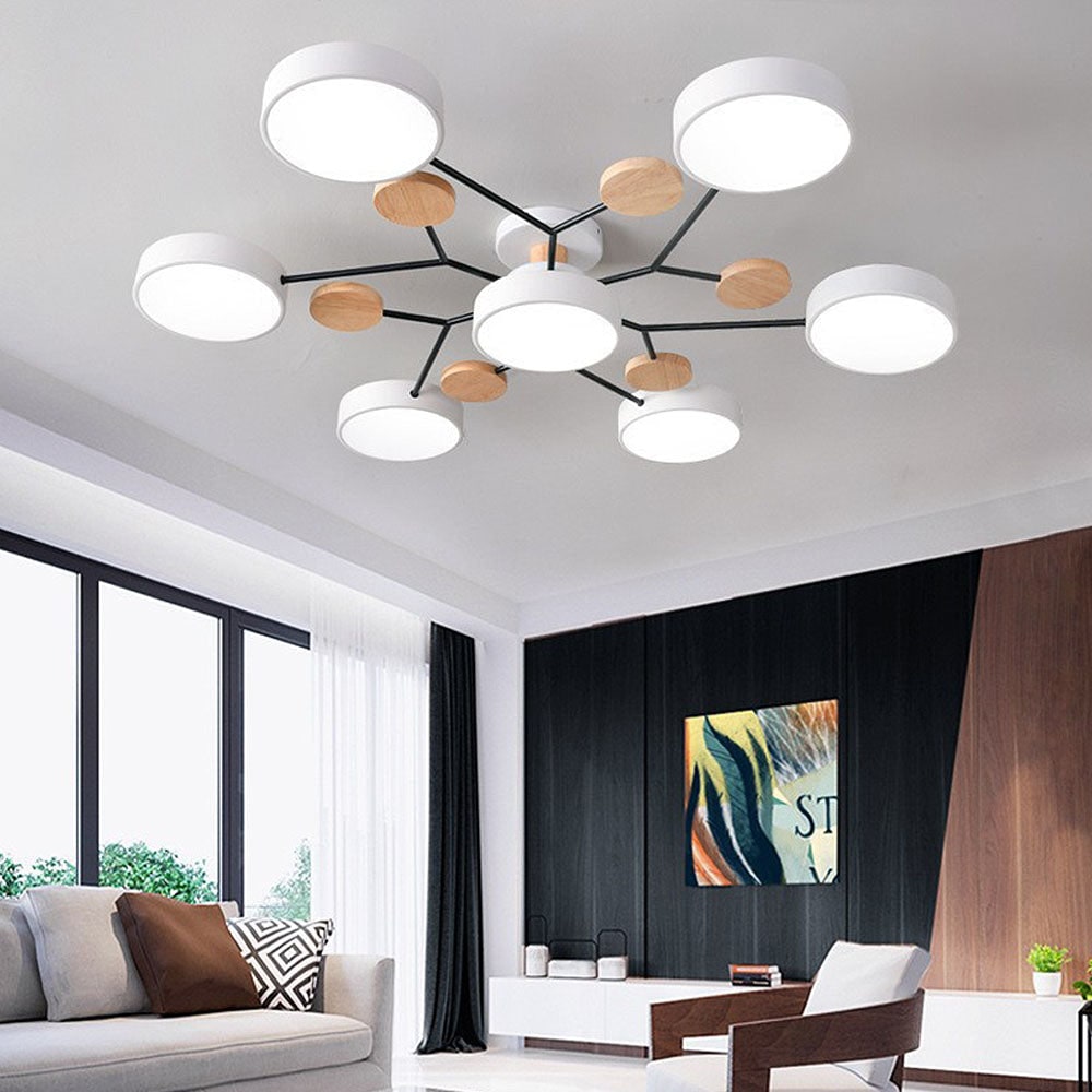 Modern LED Ceiling Wood Accents Living Room Decor - Image 50