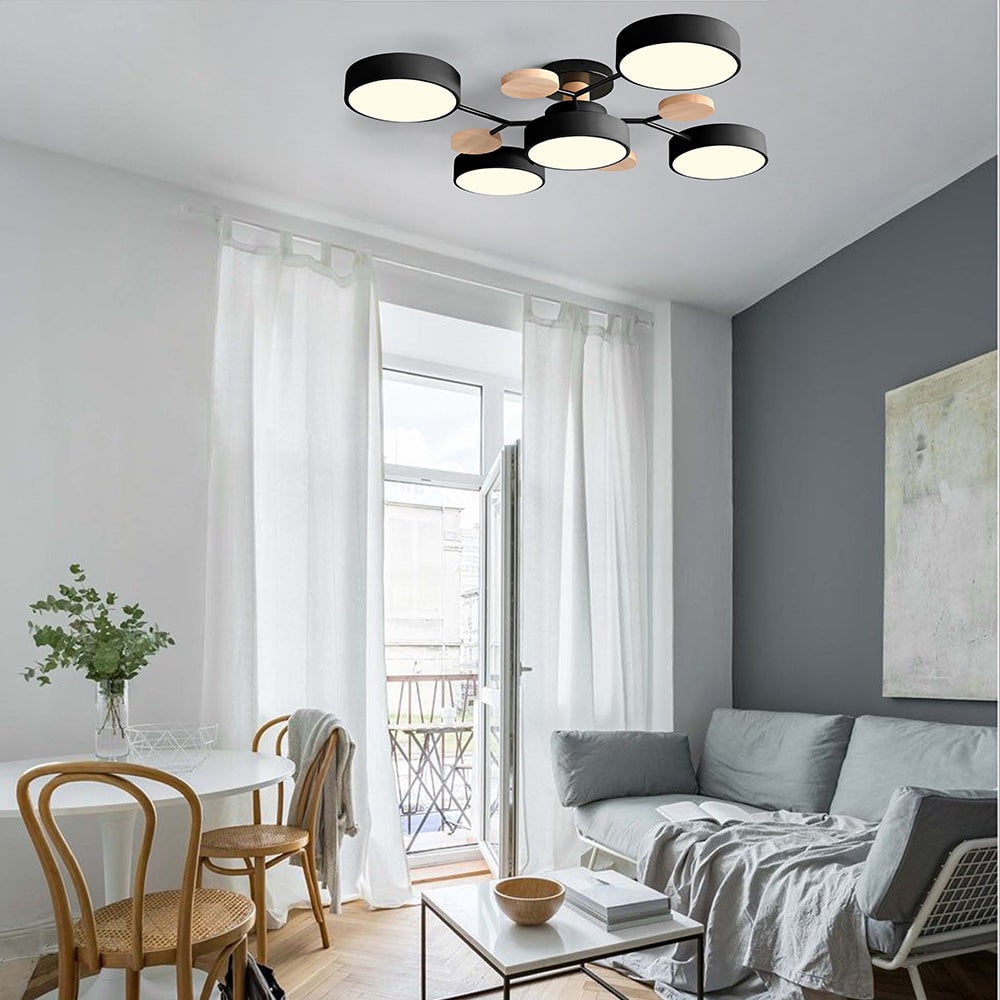 Modern LED Ceiling Wood Accents Living Room Decor - Image 7