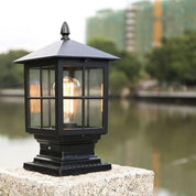 Outdoor Black Metal Lantern Post Light Garden Pathway Decor - Image 1