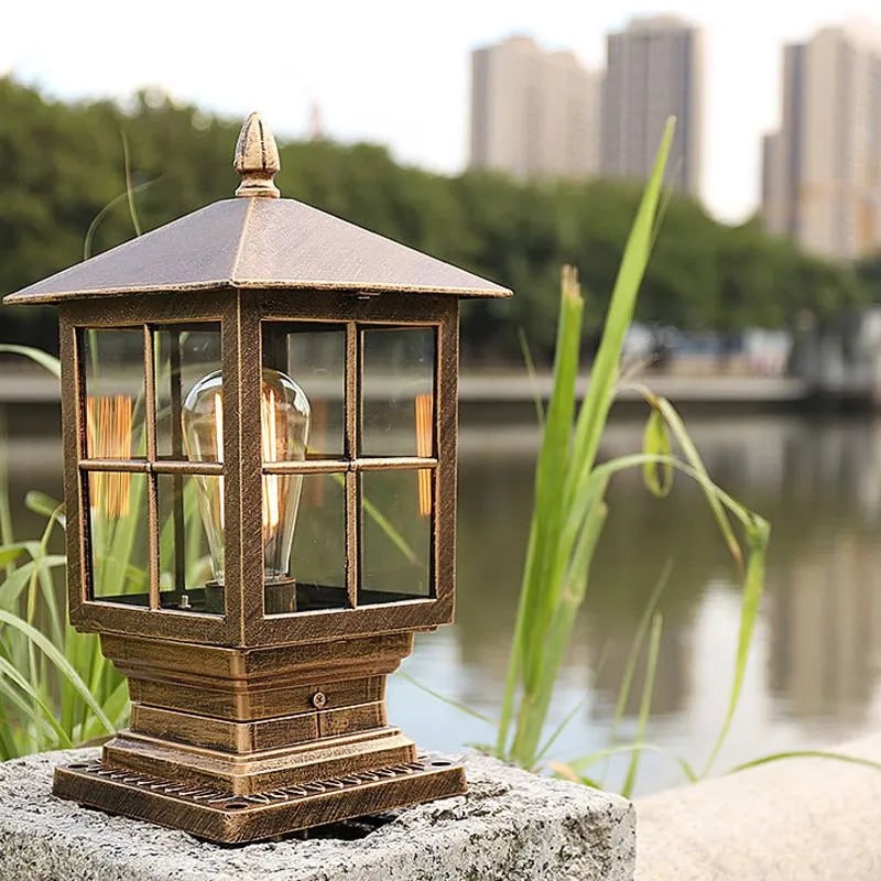 Outdoor Black Metal Lantern Post Light Garden Pathway Decor - Image 3
