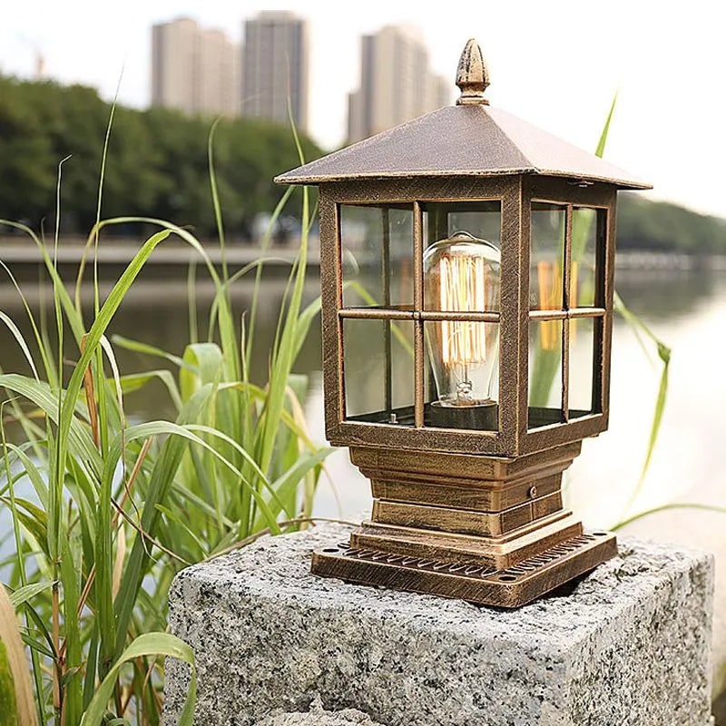 Outdoor Black Metal Lantern Post Light Garden Pathway Decor - Image 5