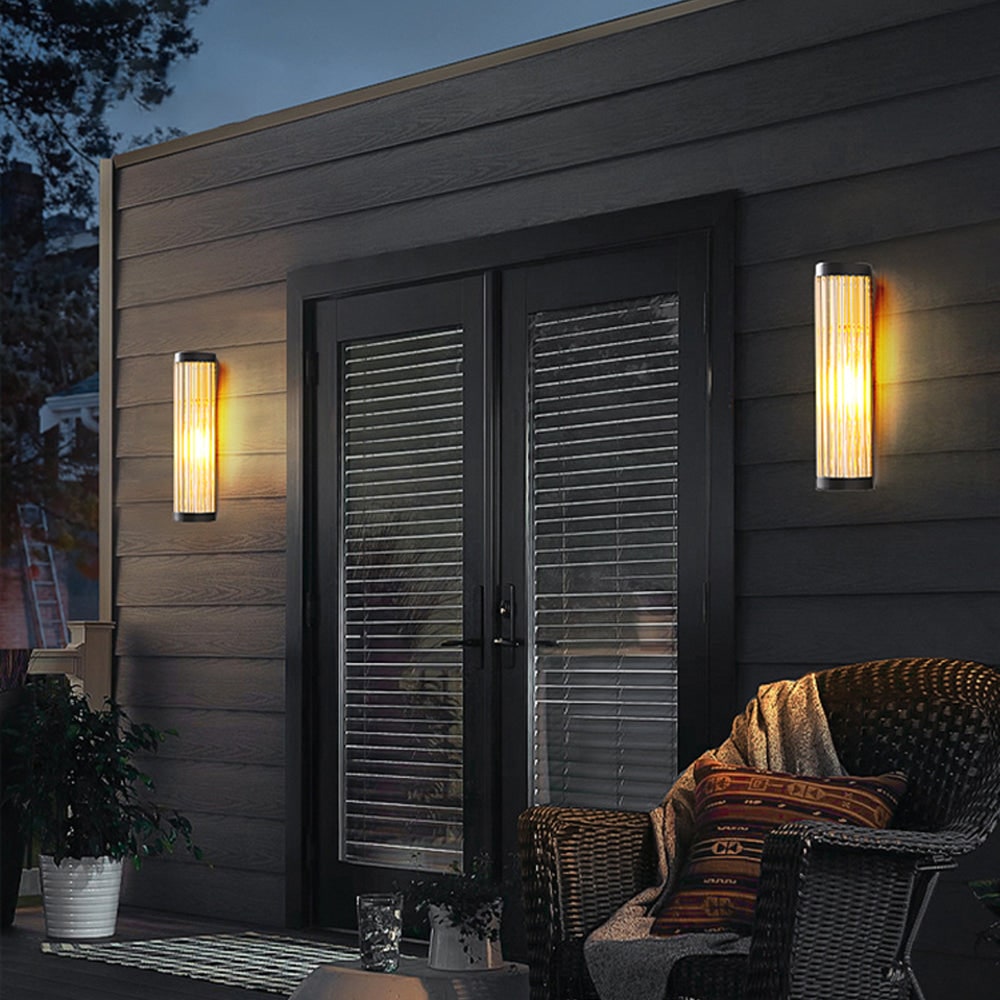 Outdoor Wall Light Fixture Modern Metal and Glass Design Cylindrical - Image 2