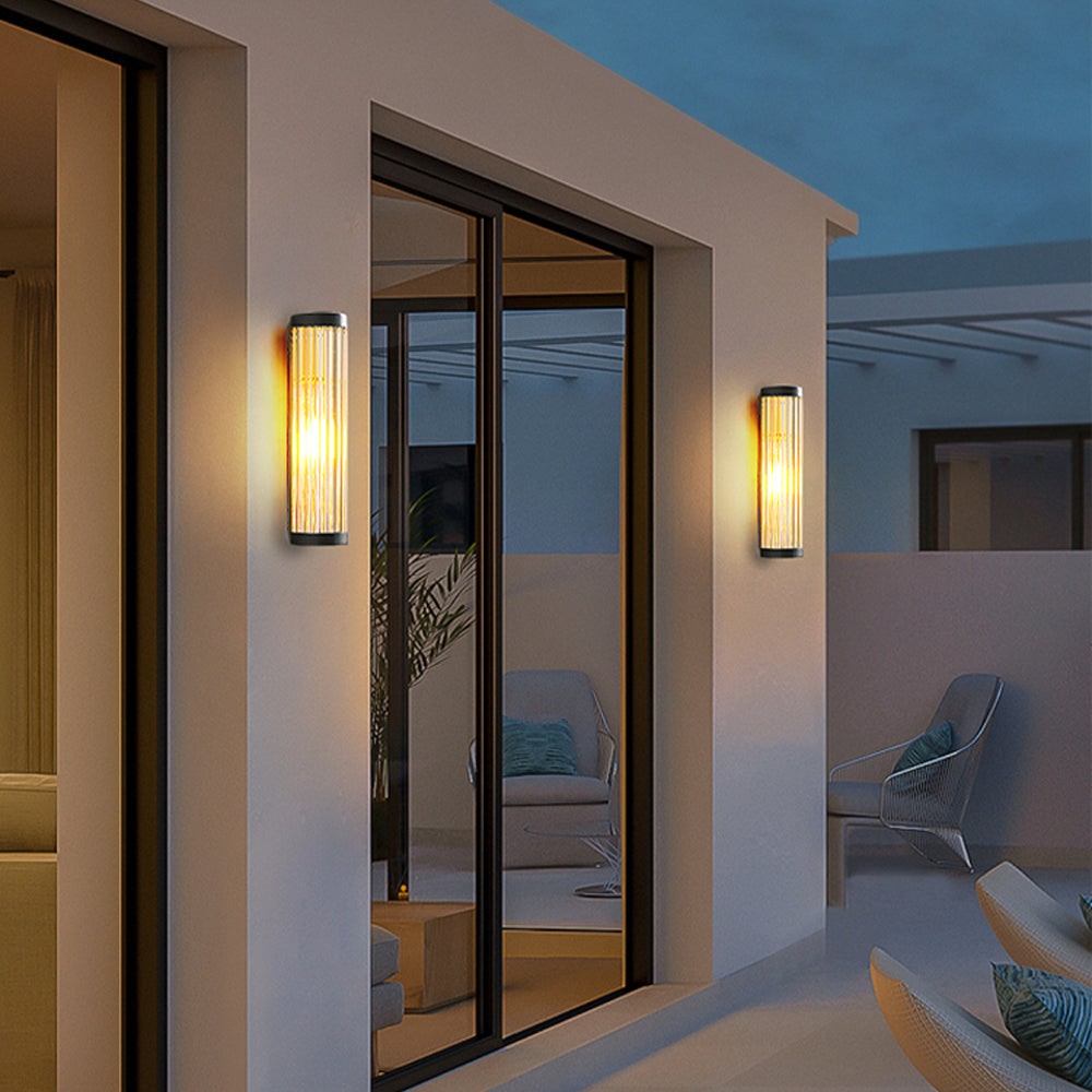 Outdoor Wall Light Fixture Modern Metal and Glass Design Cylindrical - Image 3