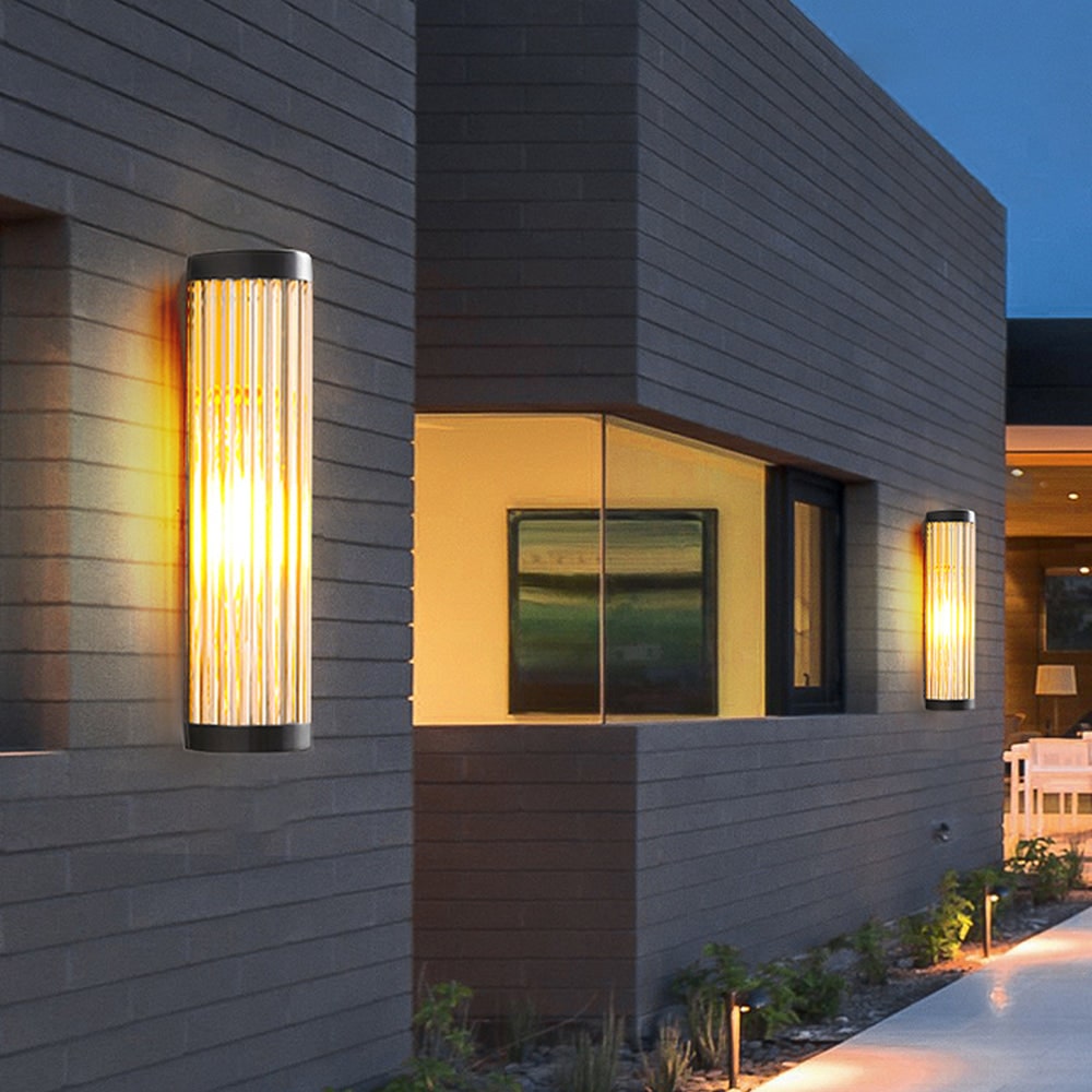 Outdoor Wall Light Fixture Modern Metal and Glass Design Cylindrical - Image 4