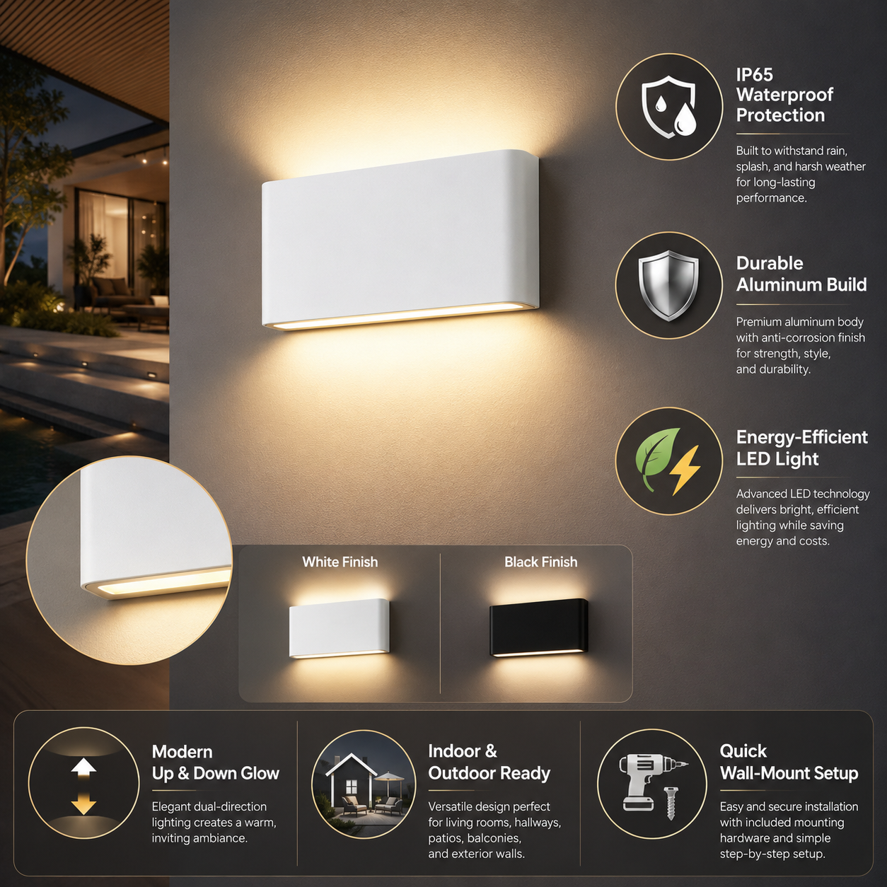 Outdoor Wall Light LED Modern Outdoor Light Sconce Flared - Image 4