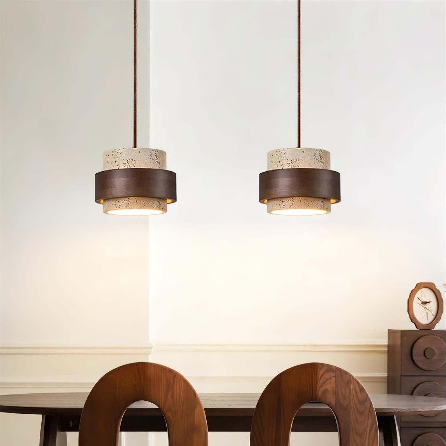 Pendant Light Travertine and Wood Modern - Image 15