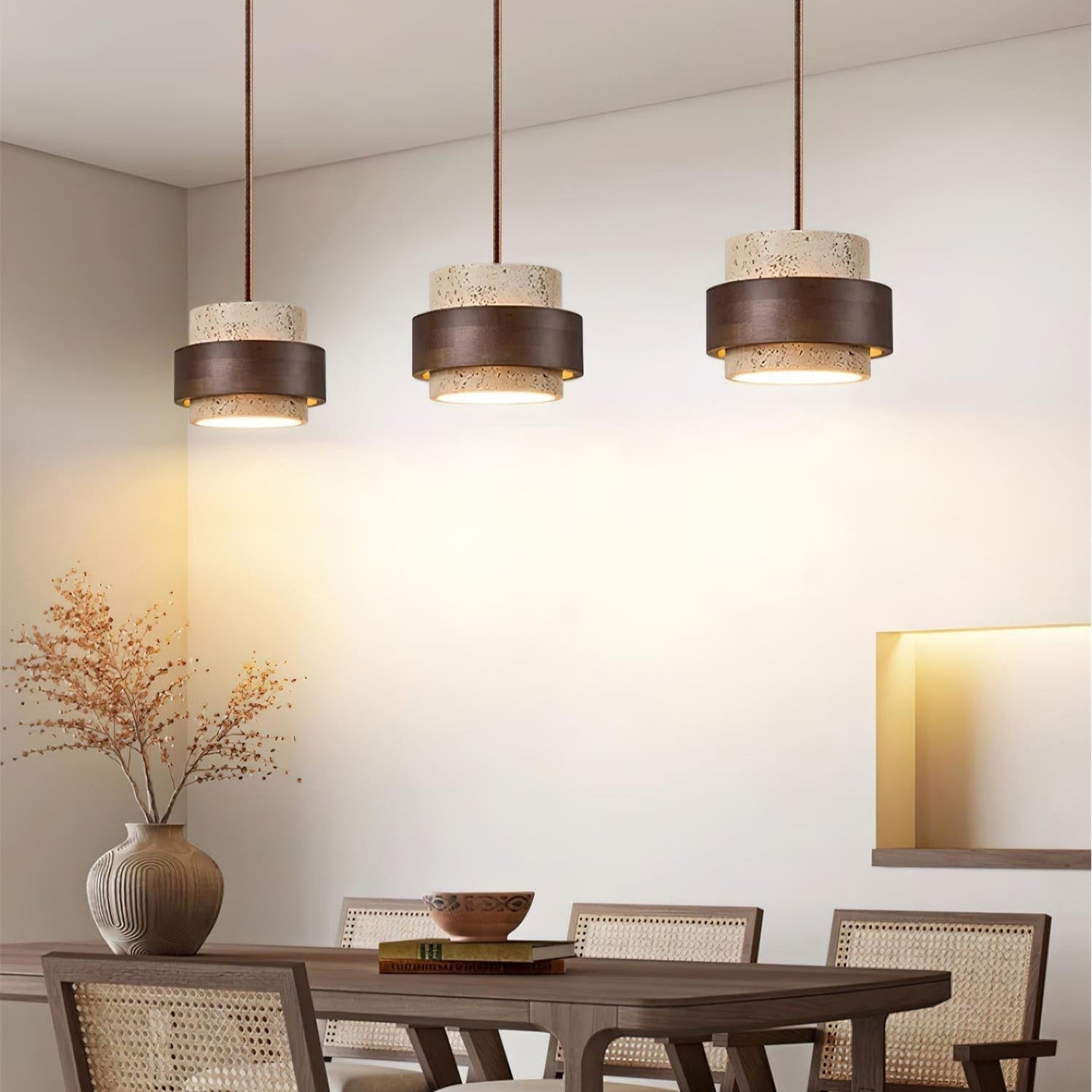 Pendant Light Travertine and Wood Modern - Image 16