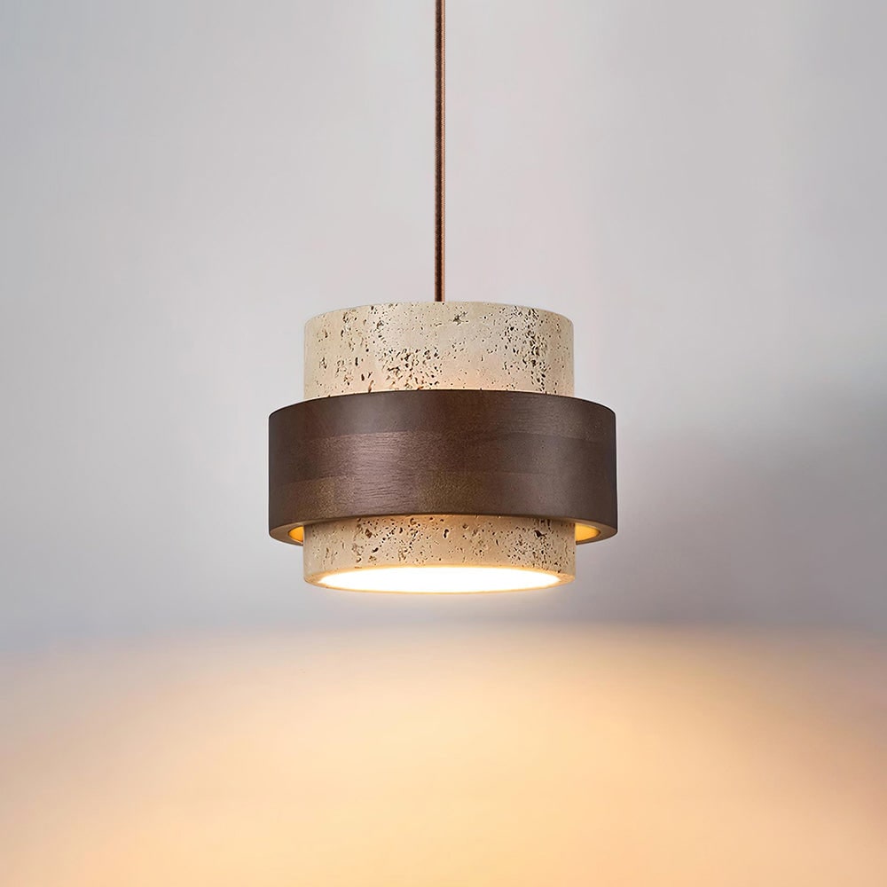 Pendant Light Travertine and Wood Modern - Image 2