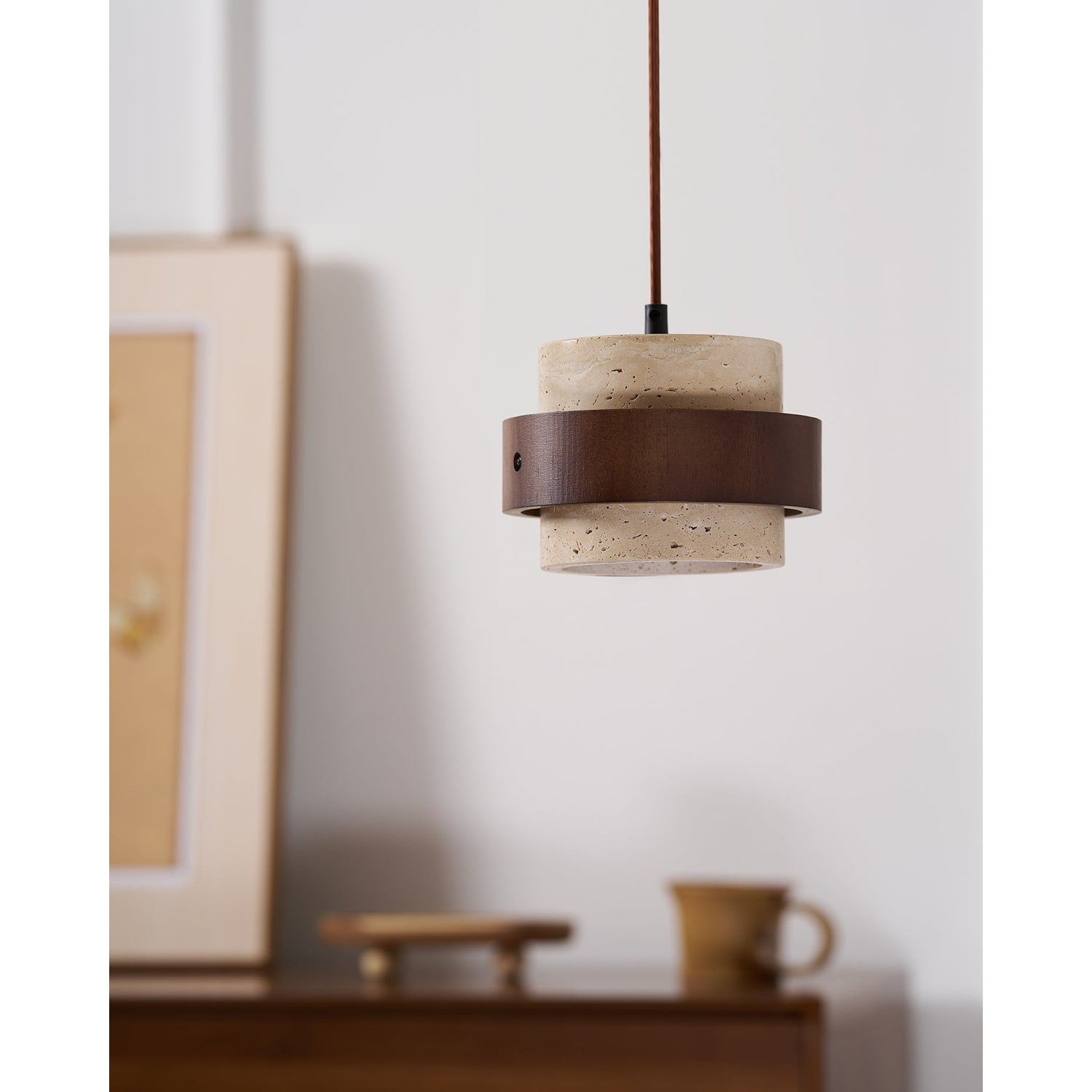 Pendant Light Travertine and Wood Modern - Image 27