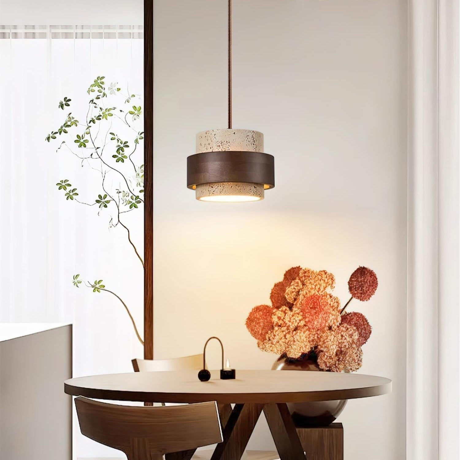 Pendant Light Travertine and Wood Modern - Image 3