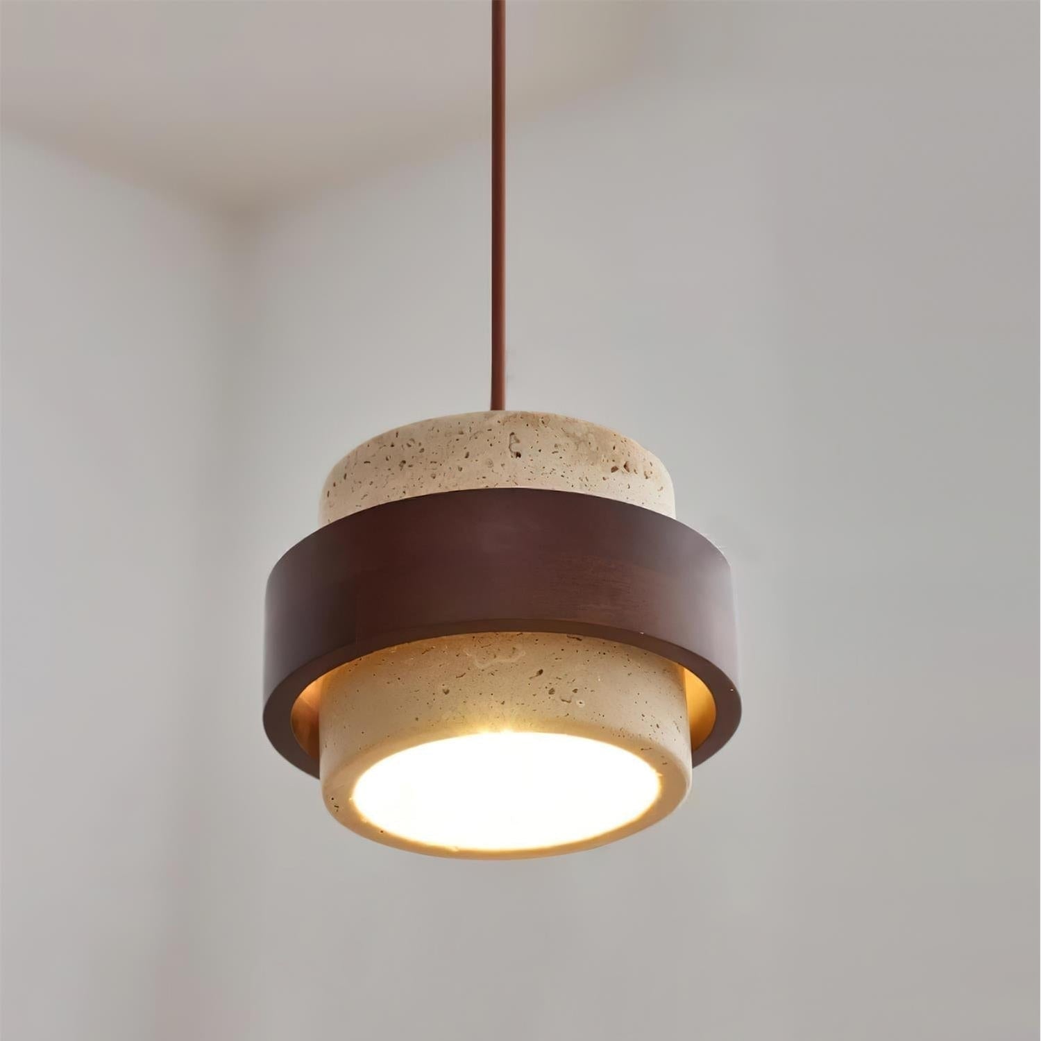 Pendant Light Travertine and Wood Modern - Image 4