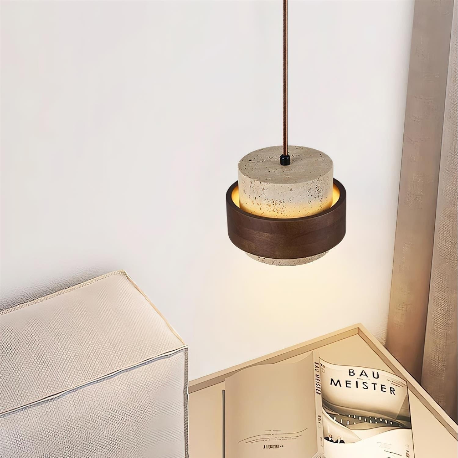 Pendant Light Travertine and Wood Modern - Image 5