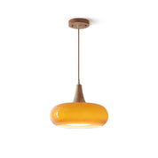 Pendant Light Wood Accent Modern Yellow Glass - Image 1