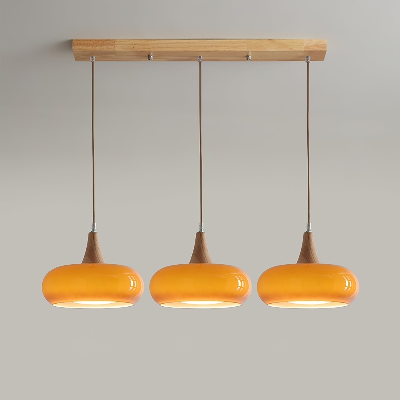 Pendant Light Wood Accent Modern Yellow Glass - Image 10