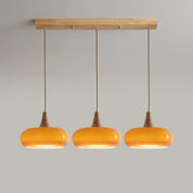 Pendant Light Wood Accent Modern Yellow Glass - Image 10