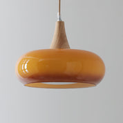 Pendant Light Wood Accent Modern Yellow Glass - Image 13