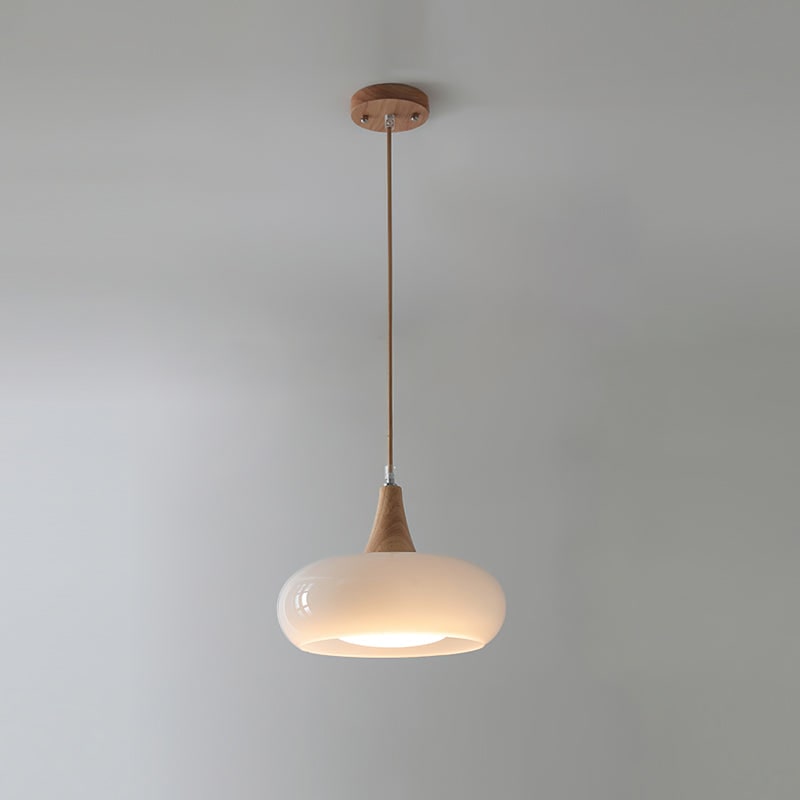 Pendant Light Wood Accent Modern Yellow Glass - Image 15