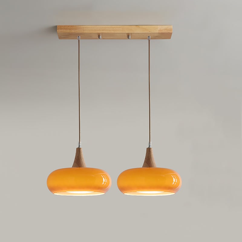 Pendant Light Wood Accent Modern Yellow Glass - Image 16