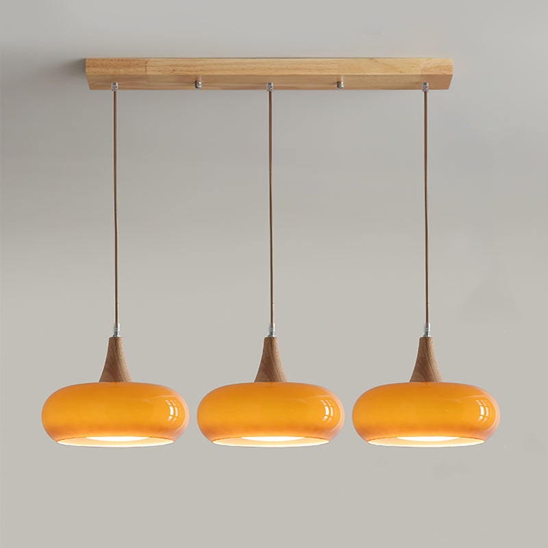 Pendant Light Wood Accent Modern Yellow Glass - Image 18