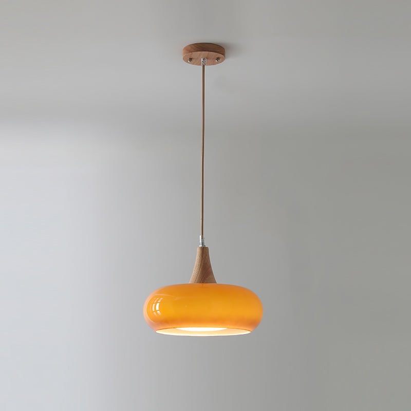 Pendant Light Wood Accent Modern Yellow Glass - Image 2