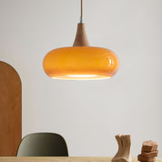 Pendant Light Wood Accent Modern Yellow Glass - Image 4