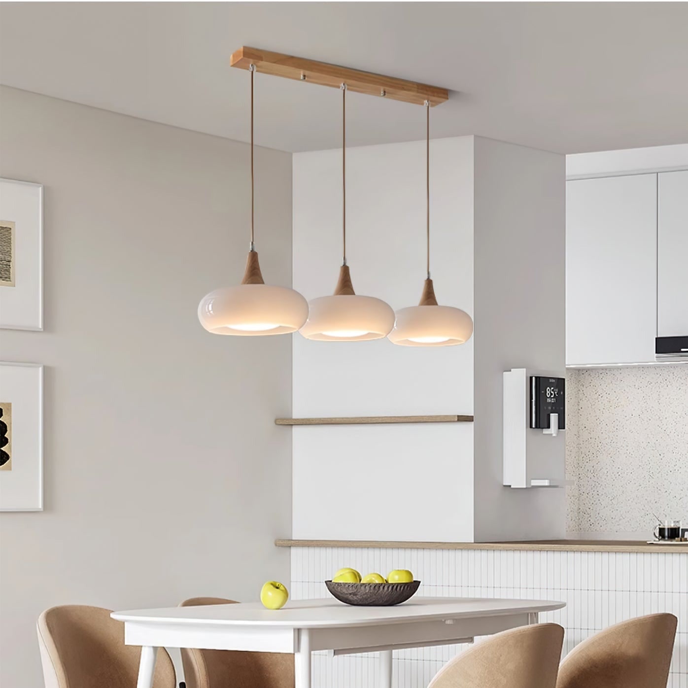 Pendant Light Wood Accent Modern Yellow Glass - Image 5