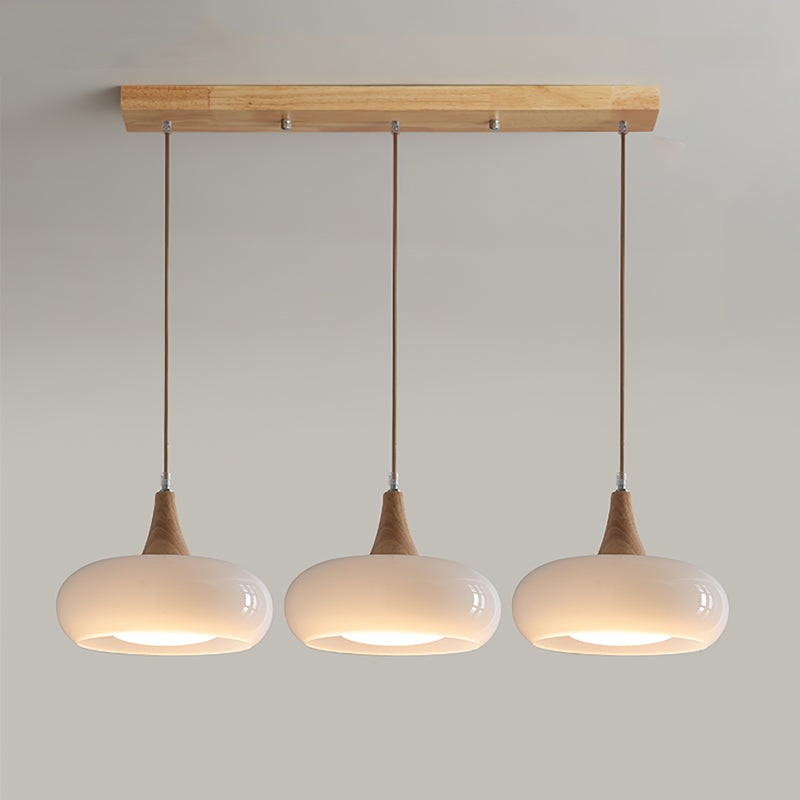 Pendant Light Wood Accent Modern Yellow Glass - Image 7
