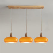Pendant Light Wood Accent Modern Yellow Glass - Image 8