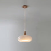 Pendant Light Wood Accent Modern Yellow Glass - Image 9