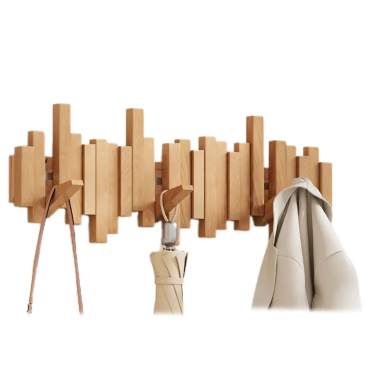 Piano-Style Wooden Coat Rack Elegant Walnut and Beech Design - Image 4