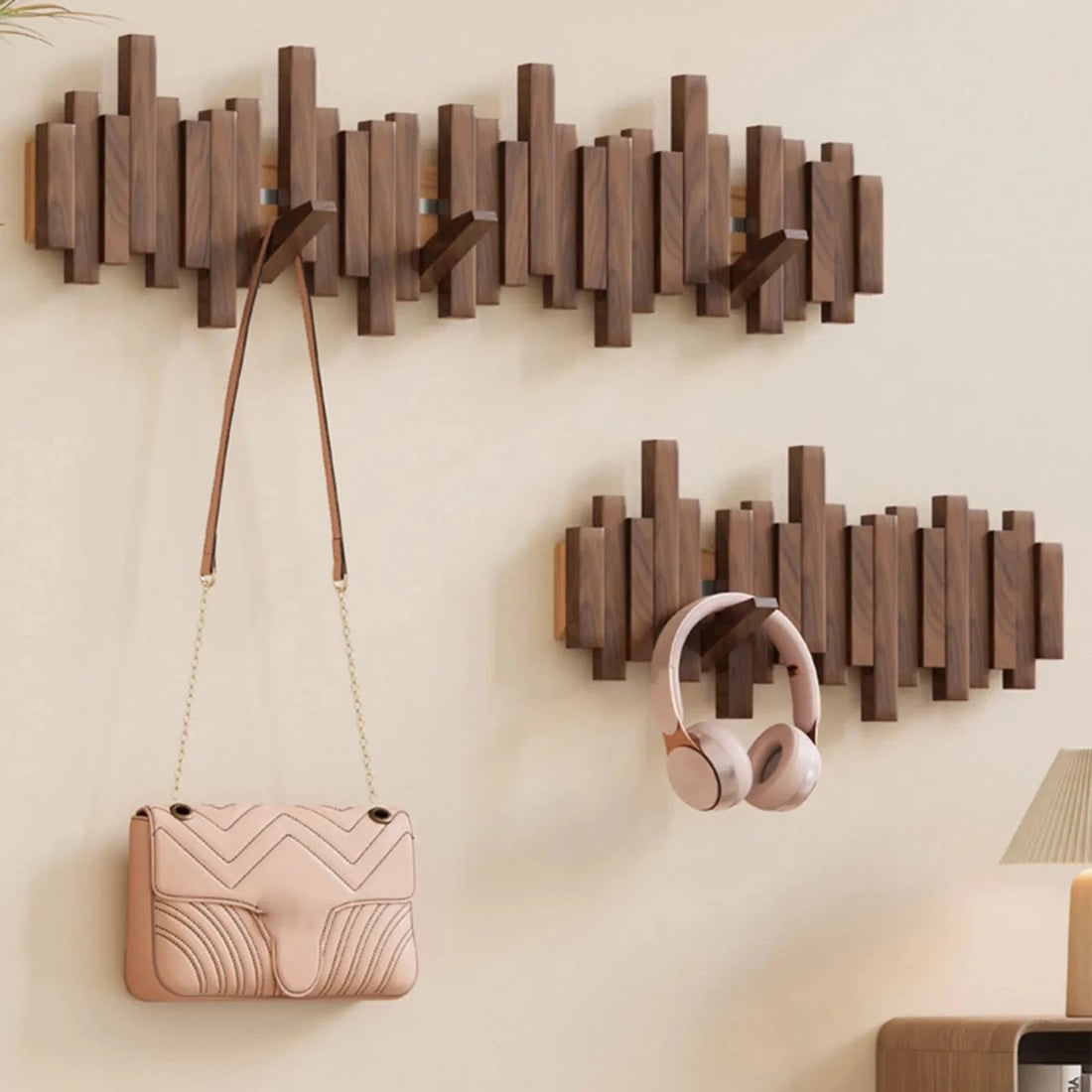 Piano-Style Wooden Coat Rack Elegant Walnut and Beech Design - Image 5