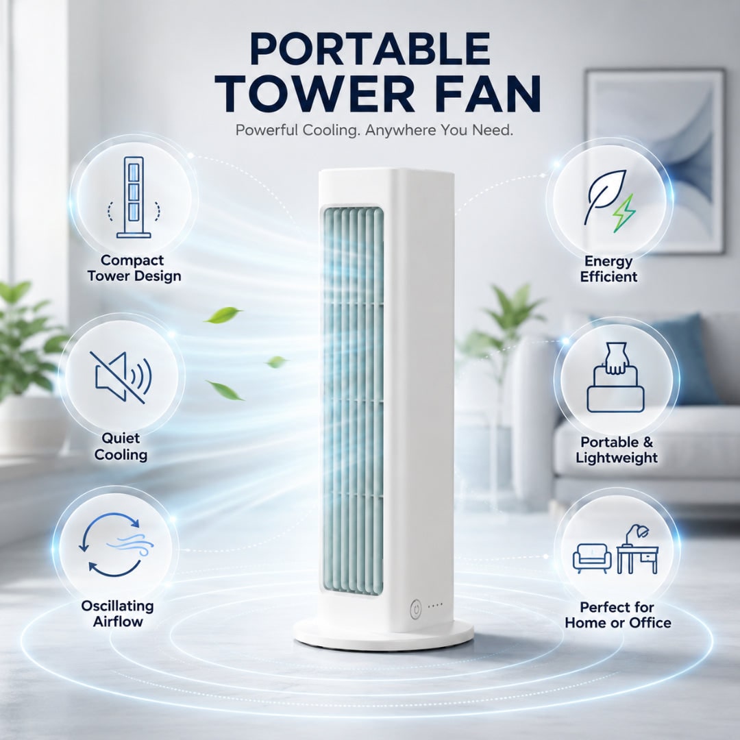 Portable Tower Oscillating Fan Quiet Compact Bedroom - Image 4