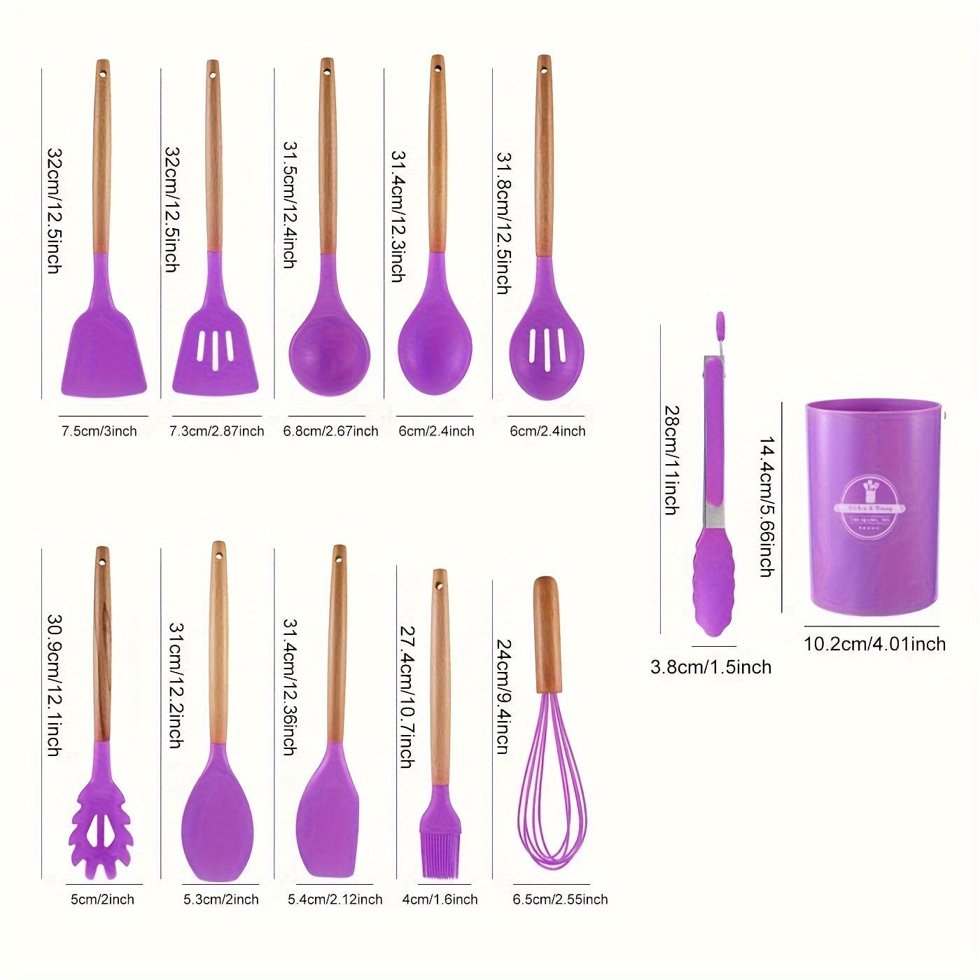 Premium Kitchen Utensil Set Bamboo Handles 12-Piece Collection - Image 10