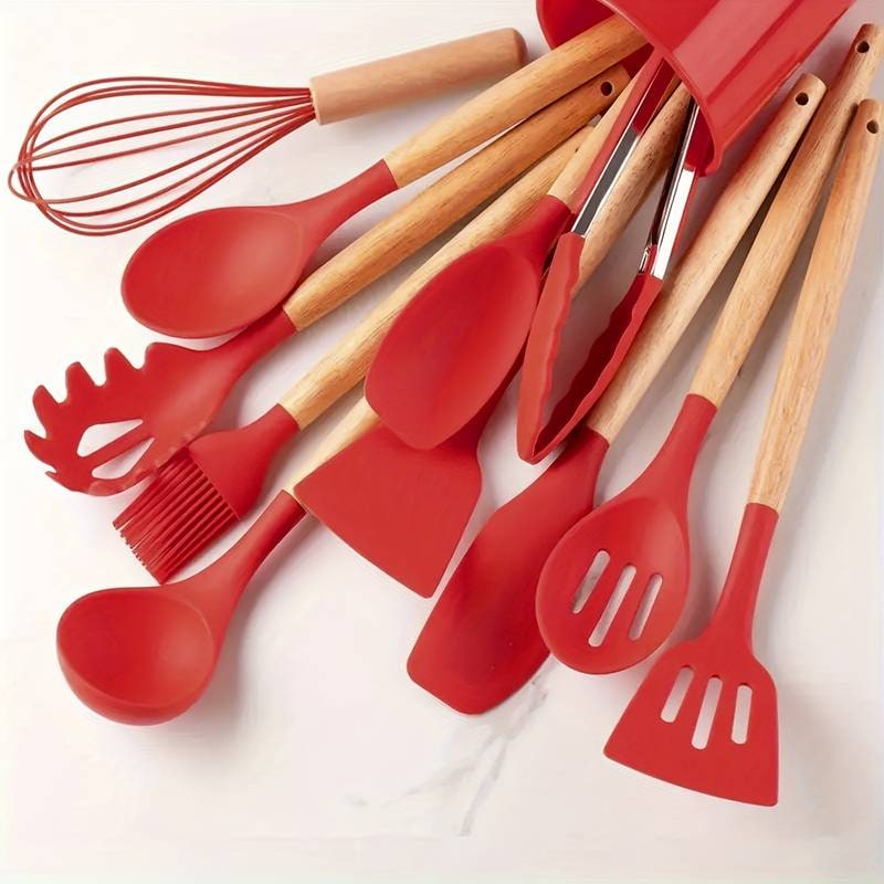 Premium Kitchen Utensil Set Bamboo Handles 12-Piece Collection - Image 16