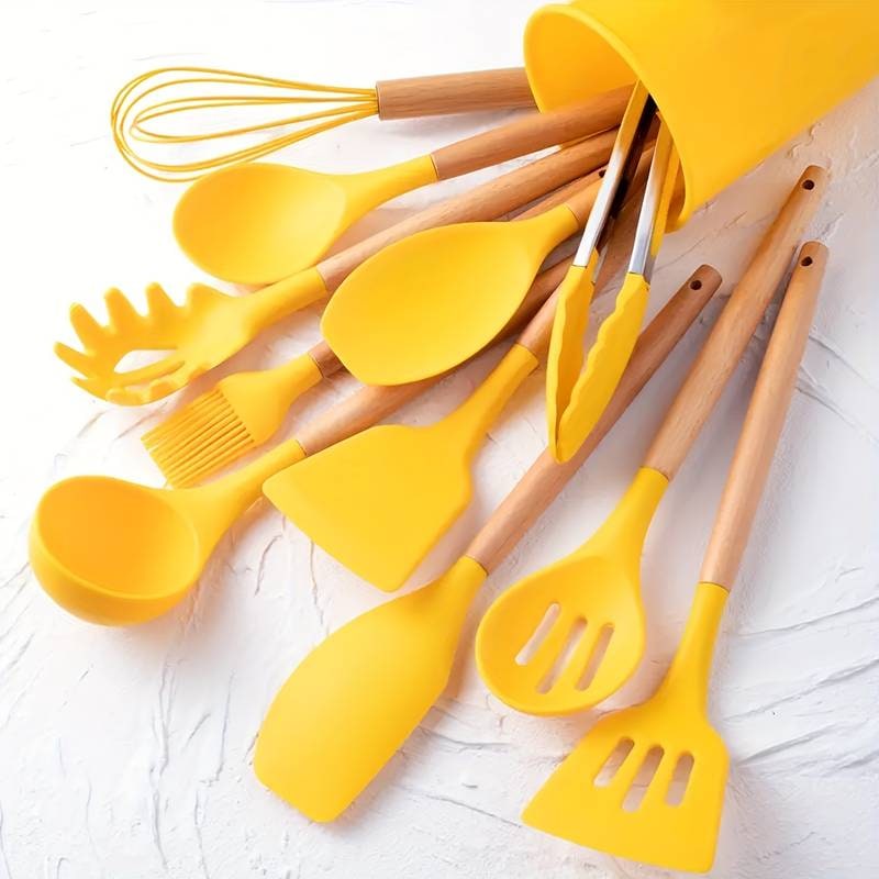 Premium Kitchen Utensil Set Bamboo Handles 12-Piece Collection - Image 19