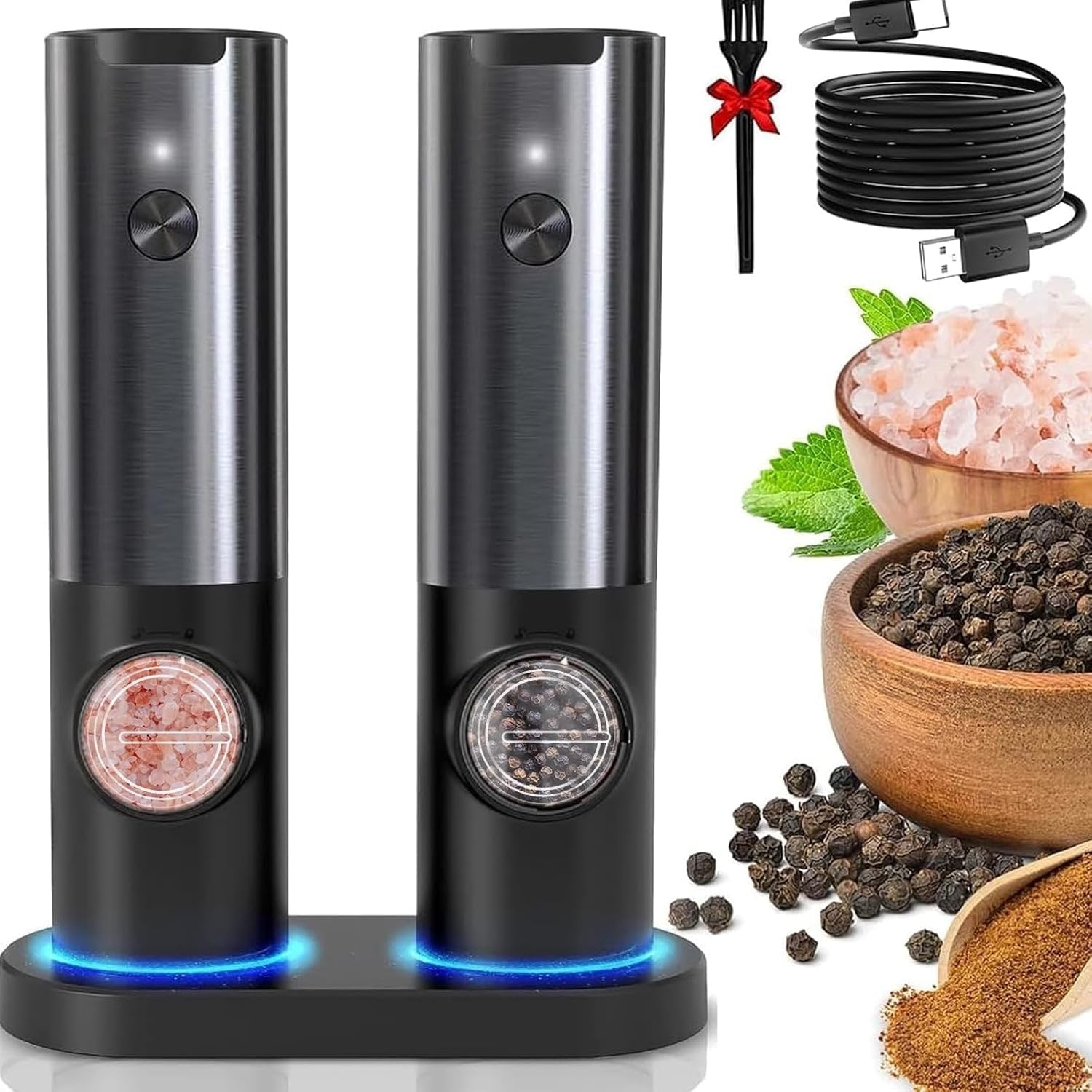 Rechargeable Electric Salt and Pepper Mill Set USB Charging - Image 1