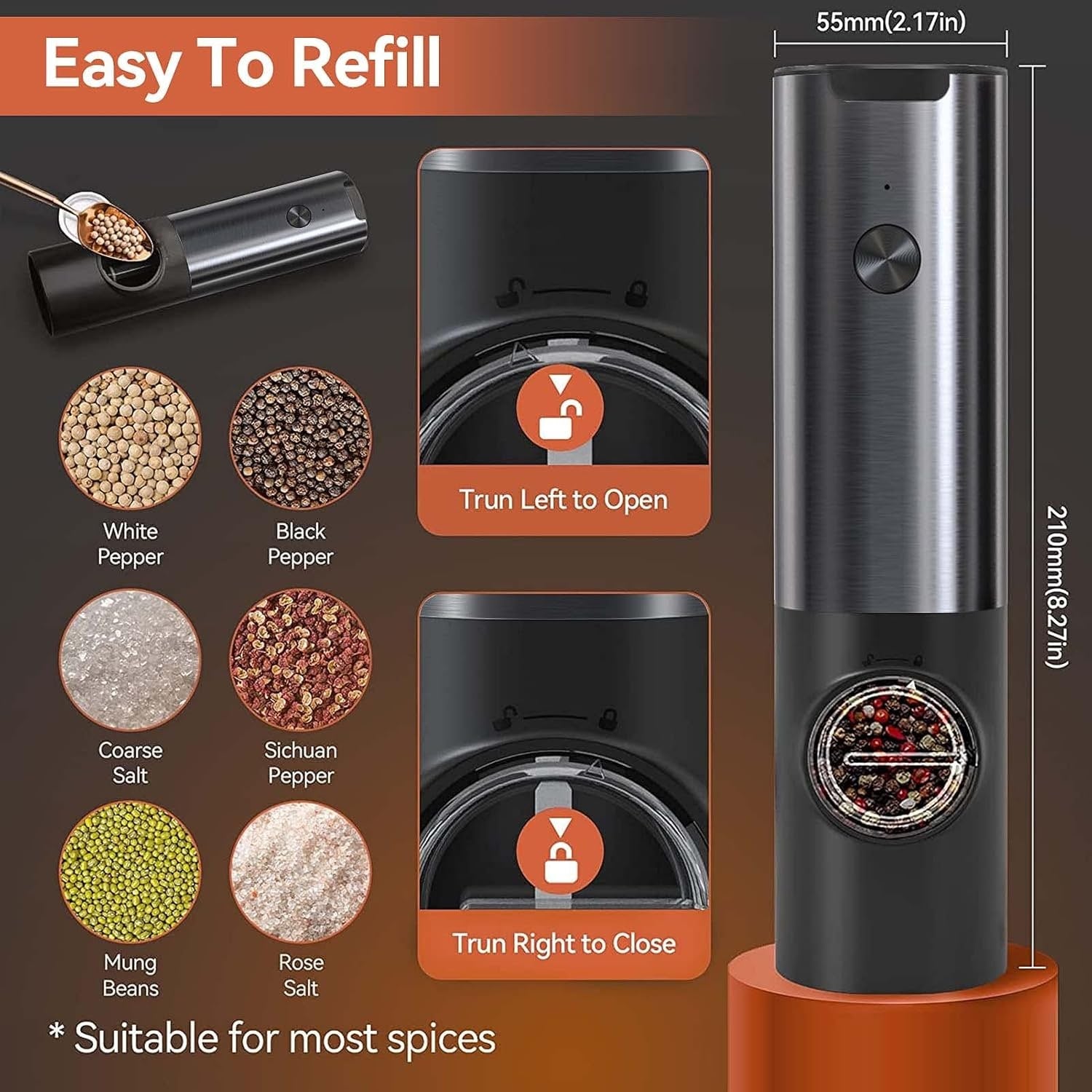 Rechargeable Electric Salt and Pepper Mill Set USB Charging - Image 4