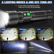 Rechargeable Flashlight High Lumens LED Long Range Zoom - Image 3