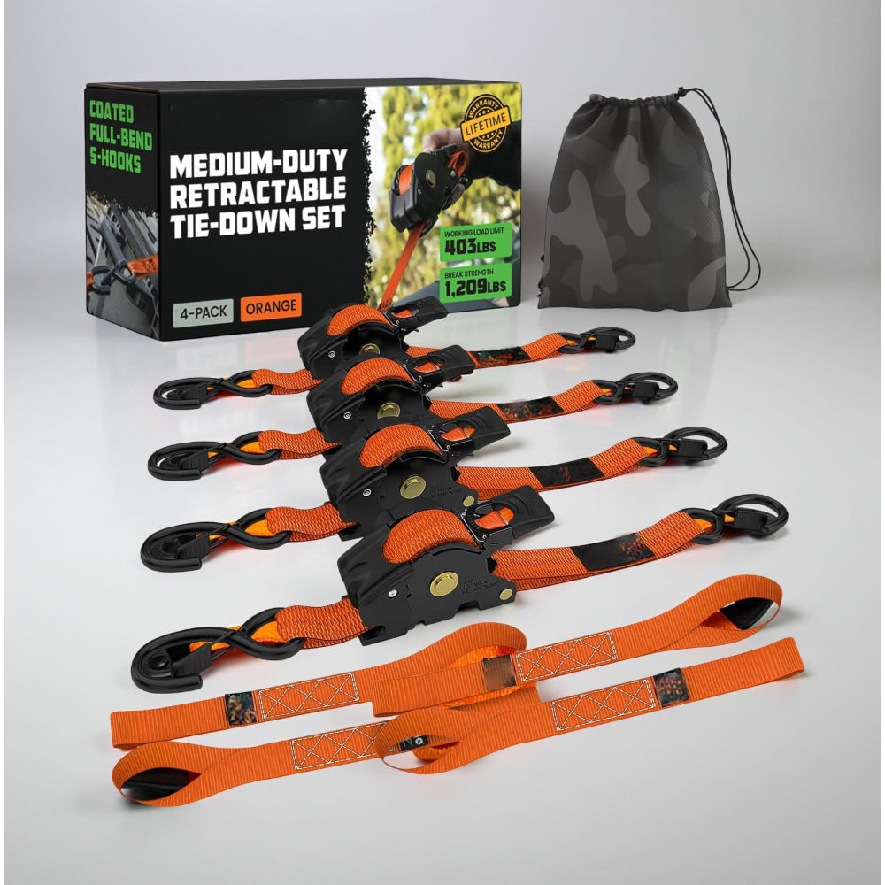 Retractable Ratchet Straps Heavy Duty Tie Down Set - Image 13