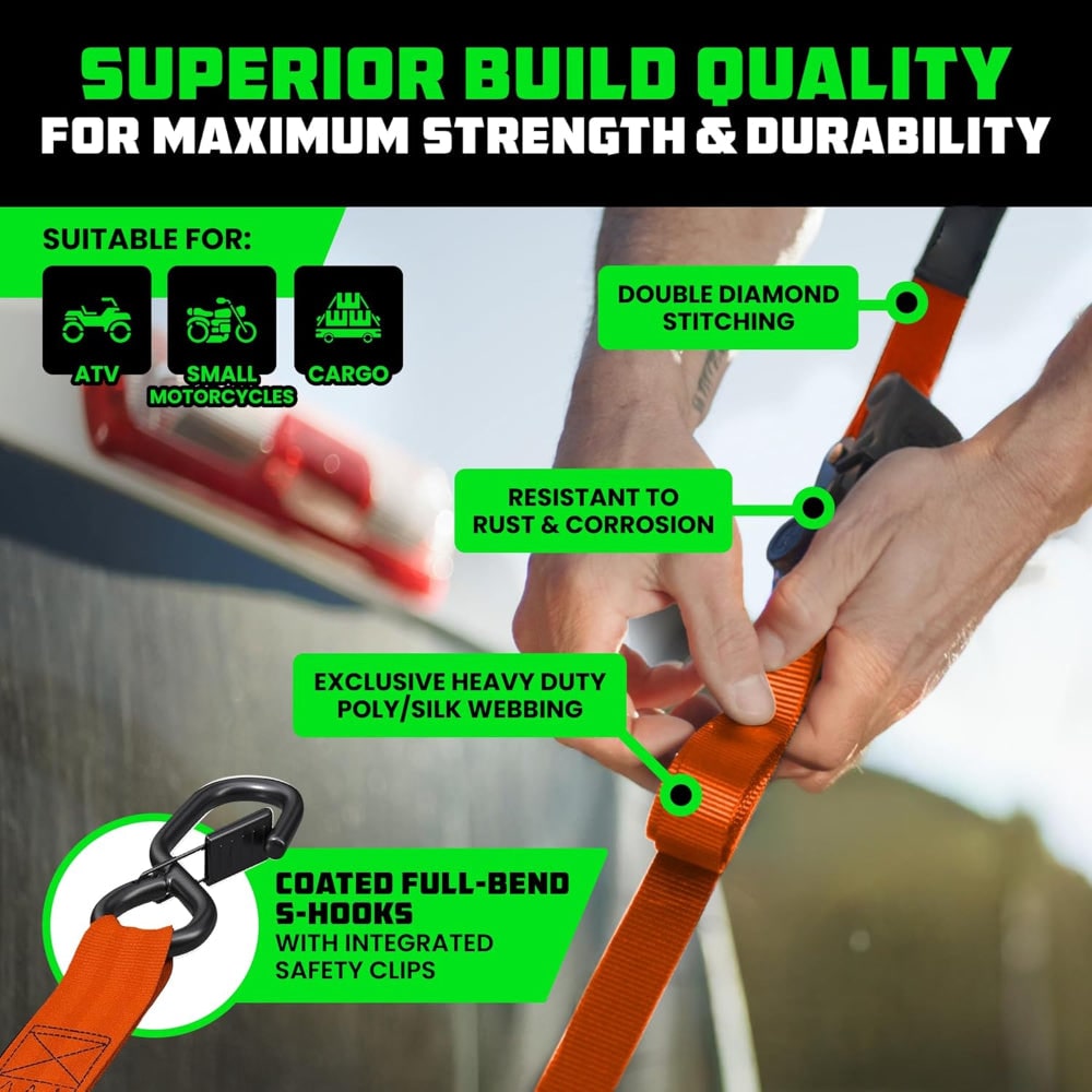 Retractable Ratchet Straps Heavy Duty Tie Down Set - Image 20