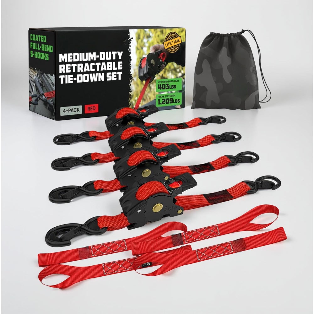 Retractable Ratchet Straps Heavy Duty Tie Down Set - Image 9