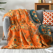 Reversible Cotton Throw Blanket Marigold Floral Design - Image 1