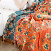 Reversible Cotton Throw Blanket Marigold Floral Design - Image 2