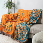 Reversible Cotton Throw Blanket Marigold Floral Design - Image 3