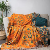 Reversible Cotton Throw Blanket Marigold Floral Design - Image 6