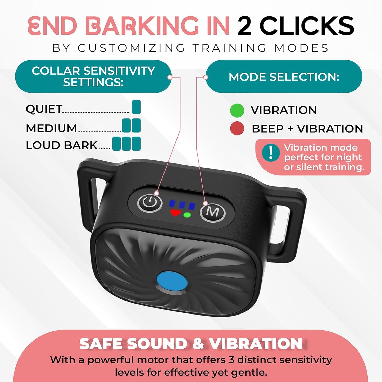 Small Dog Anti-Bark Collar Vibration and Sound Training Features - Image 6