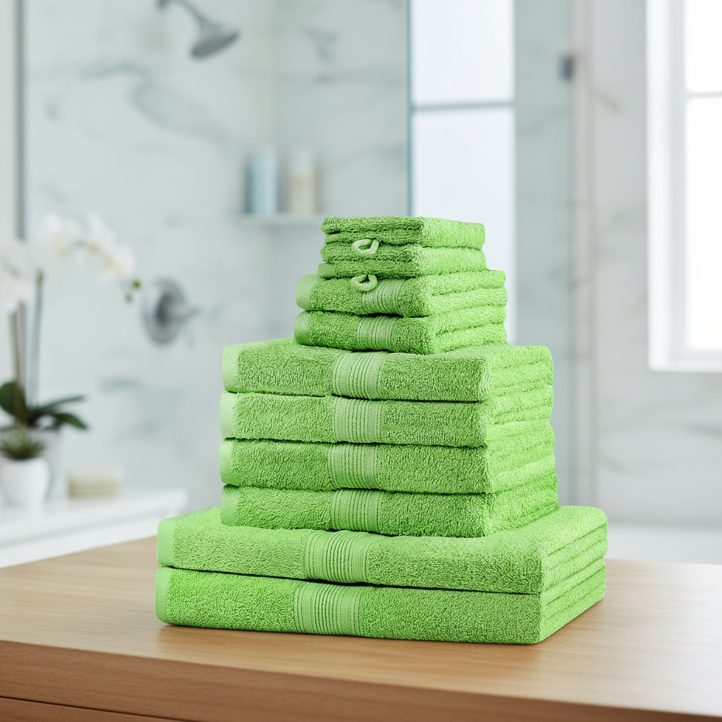 Soft Green Cotton Towel Set 10-Piece Bathroom Essentials Bundle - Image 1