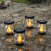 Solar Powered Outdoor Lantern Portable Design Flickering Flame - Image 1