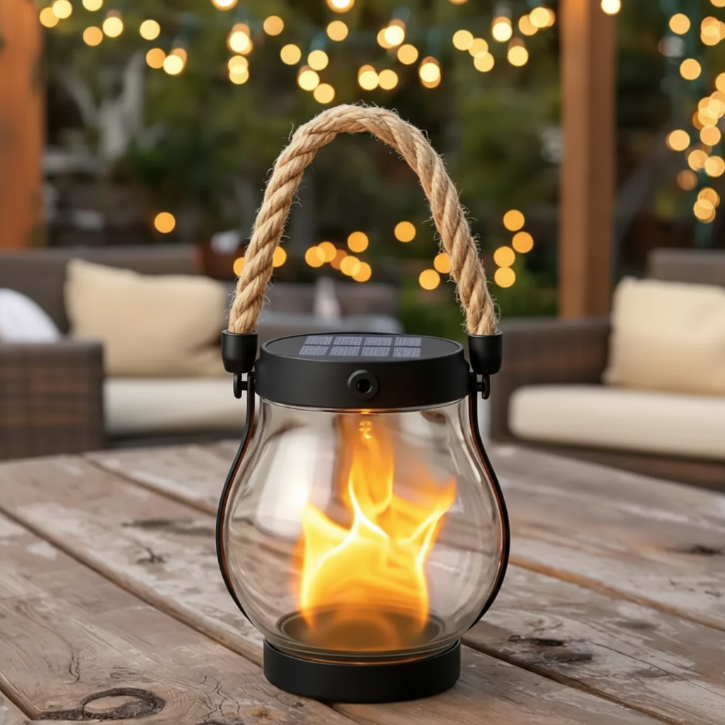 Solar Powered Outdoor Lantern Portable Design Flickering Flame - Image 5
